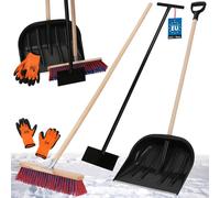 KOTARBAU® Set Pelle à neige avec manche en bois 137 cm Balai de rue avec manche 43 cm Raclette à glace 119 x 20 cm + gants Pelle à neige Pelle à neige manche en bois pour le déneigement