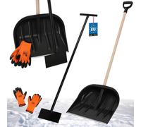 KOTARBAU® Set pelle à neige avec manche en bois 137 cm racloir à glace 119 x 20 cm + gants chauds pelle à neige chasse-neige pelle à neige pousse-auto avec manche pelle avec manche