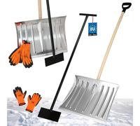 KOTARBAU® Set pelle à neige avec manche en bois 137 cm racloir à glace 119 x 20 cm + gants chauds pelle à neige chasse-neige aluminium pelle à neige pousse-auto avec manche pelle avec manche