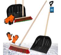 KOTARBAU® Set pelle à neige avec manche en bois 142,5 cm balai de rue 43 cm + gants pelle à neige Snow Shovel chasse-neige balai de jardin avec manche