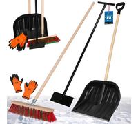 KOTARBAU® Set pelle à neige avec manche en bois 142,5 cm balai de rue avec manche 43 cm racloir à glace 119 x 20 cm + gants pelle à neige chasse-neige