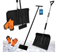 KOTARBAU® Set pelle à neige avec manche télescopique 84-118 cm racloir à glace 119 x 20 cm + gants chauds pelle à neige chasse-neige pelle à neige pousse-auto avec manche pelle avec manche en aluminiu