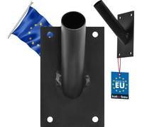 KOTARBAU® Support de drapeau à visser 1 fois 70 x 110 mm Support de mât de drapeau Drapeau Revêtement par poudre Noir Support de drapeau Tige de drapeau Support Poignée Fixation murale Support mural d