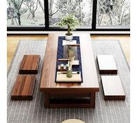 Kotatsu Ensemble de table japonaise vintage avec 4 tabourets, table basse en bois pour les réunions confortables, 100 x 60 x 35 cm, table de salle à manger idéale pour s'asseoir Finition marron