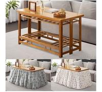 Kotatsu Table d'hiver pliante chauffante multifonction avec couette amovible et compartiment de séchage Finition naturelle 120 x 70 cm Parfaite pour les réunions de famille confortables