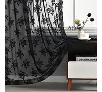 Kotile Lot de 2 panneaux de rideaux transparents en dentelle noire de 160 cm de long - Rideaux transparents à motif floral vintage rustique pour chambre à coucher, rideaux transparents en dentelle