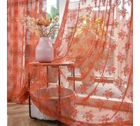 Kotile Lot de 2 panneaux de voilages orange brûlé de 228,6 cm de long, rideaux rustiques en dentelle avec passe-tringle, 132,1 x 228,6 cm de long, orange brûlé