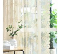 Kotile Lot de 2 rideaux courts en dentelle beige de 91,4 cm de long pour fenêtre au-dessus de l'évier, rideaux transparents avec passe-tringle, 106,7 x 91,4 cm