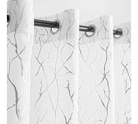 Kotile Lot de 2 Rideaux de fenêtre à œillets pour Chambre à Coucher, Rideaux Transparents Blancs à Motif de Branches argentées métallisées de 160 cm de Long, pour Chambre d'enfant, 132,1 x 160 cm,