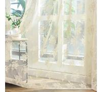 Kotile Lot de 2 rideaux en dentelle beige de 228,6 cm de long pour salon, rideaux de fenêtre rustiques à motif floral vintage pour chambre à coucher, rideaux de fenêtre filtrant la lumière, filtrant