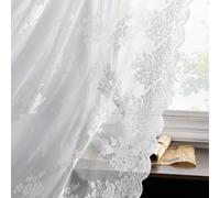 Kotile Lot de 2 rideaux en dentelle blanche de 137 cm de hauteur pour fenêtres - Rideaux en volile à motif floral rustique à bords festonnés - Pour chambre à coucher, salle à manger, salle à manger,