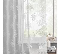 Kotile Lot de 2 rideaux en dentelle blanche de 137 cm de long - Rideaux transparents brodés en dentelle florale vintage pour petites fenêtres, rideaux de fenêtre transparents avec passe-tringle, 132,1