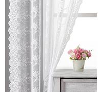 Kotile Lot de 2 rideaux en dentelle blanche de 243,8 cm de long pour salon, voilages blancs vintage à motif floral de vigne, rideaux de fenêtre transparents, 132,1 x 243,8 cm