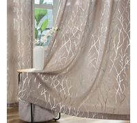 Kotile Lot de 2 Rideaux Taupe de 160 cm de Long, Rideaux Semi-Transparents à œillets en Feuille d'argent métallique pour Chambre à Coucher, 132,1 x 160 cm chacun, Taupe argenté