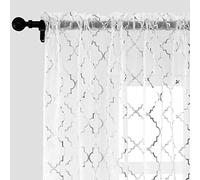 Kotile Lot de 2 Rideaux Transparents Blancs avec Passe-Tringle à imprimé à Carreaux marocains en Feuille d'argent - 213 cm de Long pour Chambre à Coucher