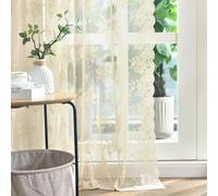 Kotile Lot de 2 rideaux transparents en dentelle beige de 203,2 cm de long pour salon, rideaux de fenêtre rustiques à motif floral vintage pour chambre à coucher, rideaux de fenêtre avec