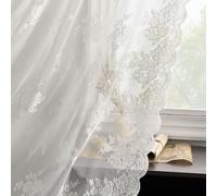 Kotile Lot de 2 rideaux transparents en dentelle de style rustique avec bords festonnés brodés avec passe-tringle pour fenêtre, chambre à coucher, 132,1 x 228,6 cm, ivoire
