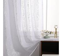Kotile Lot de 2 voilages blancs argentés - Voilages blancs à paillettes métalliques et à pois blancs de 137 cm de hauteur avec passe-tringle pour chambre à coucher, 117 x 137 cm (l x L), blanc argenté