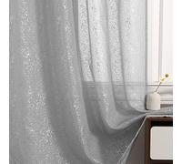 Kotile Lot de 2 voilages gris argenté pour salon, rideaux en voile à paillettes argentées métallisées de 228 cm de hauteur, filtrant la lumière, 167x228 cm (lxP), gris argenté