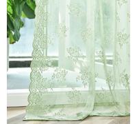 Kotile Lot de 2 voilages verts sauge de 137 cm de hauteur - Rideaux transparents en dentelle florale rustique avec passe-tringle pour fenêtre de chambre à coucher, 132,1 x 137,2 cm, 1 paire