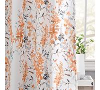 Kotile Orange White Curtains for Living Room, Classic Vintage Branch Floral Patterned Room Darkening Curtains 84 inch Length 2 Panels Set, Light Block Grommet Privacy Drapes, 52 x 84 inch, Orange