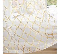 Kotile Rideaux Transparents marocains à Motif géométrique Blanc et doré de 274,3 cm de Long pour Salon, 2 Panneaux de 132,1 x 274,3 cm chacun