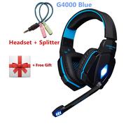 KOTION EACH G2000 G9000 Casque de jeu Gamer Écouteur Stéréo Basse profonde Casque filaire avec micro Lumiere LED pour PC PS4 X-BOX-G4000 bleu SP
