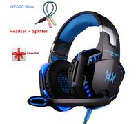 KOTION EACH G2000 G9000 Casque Gaming Gamer Écouteur Stéréo Basse Profonde Casque Filaire avec Micro Lumiere LED pour PC PS4 X-BOX-G2000 Blue Splitter