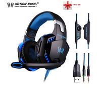 KOTION EACH G2000 G9000 Gaming Headphones Gamer Écouteur Stéréo Deep Bass Wired Headset avec Micro LED Light pour PC PS4 X-BOX-G2000 bleu