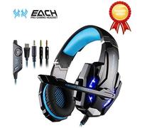 Kotion Each G9000 Casque de Jeu pour PS4 Tablet PC , Ecouteur Gaming avec Micro et LED - Noir+Bleu