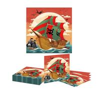Kotkiddy 20 pièces Serviette sur Le thème des Pirates décoration de fête de Pirates Aventure de Voyage Vintage Serviette de fête Attention au thème des Pirates Serviette jetable