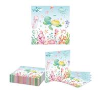 Kotkiddy 20 pièces Serviettes en Papier Mer Étoile de mer Coquillage Baleine Corail Serviettes jetables Été Océan Déjeuner Dîner pour sous la mer Plage