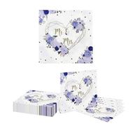 Kotkiddy 20 pièces Serviettes Mariage Monsieur et Madame, Serviettes géométriques Bleu et Blanc à Fleurs pour décoration de fête de Mariage