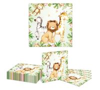 Kotkiddy 20 pièces Serviettes Safari Jungle Animaux forêt pour Baby Shower Serviettes jetables pour décoration et Articles de fête