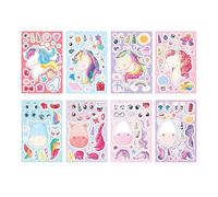 Kotkiddy 24 Autocollants Licorne pour Enfants Make a Face Stickers DIY Adhésifs Paillettes Licorne Holographiques Cadeaux Invités Fête d'anniversaire Échange Présents