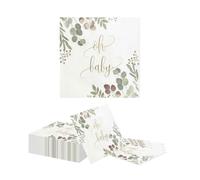 Kotkiddy 40 Feuilles d'Eucalyptus Serviettes Oh Baby Botanique Couronne de Feuilles d'Eucalyptus Décoration de Table Baby Shower Baptême Naissance Garçon Fille Unisexe Co