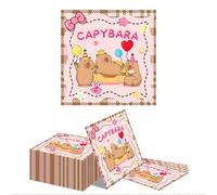 Kotkiddy 40 Pièces Serviettes d'anniversaire Capybara Thème Capybara Rose Marron Nageur Gras Party Vaisselle Jetable Serviettes en Papier pour Enfants Anniversaire Baby S