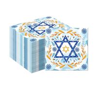 Kotkiddy 40 Pièces Serviettes de Hanoukka, Or-Bleu, Serviettes en Papier Jetables pour Fêtes Juives, Bar Mitzvah, Bat Mitzvah, Mariage, Décoration de Table Festive