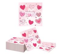 Kotkiddy 40 Pièces Serviettes de Saint-Valentin Rose Cœur 16,5 cm Jetables Cocktail Fiançailles Dîner Cœur d'amour Serviettes en Papier pour Mariage Anniversaire Fête Déc