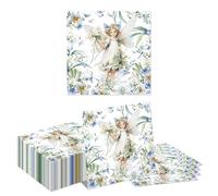 Kotkiddy 40 pièces Serviettes Motif Fleurs et fées pour l'anniversaire des Filles, Contes et fées, 33x33cm, décoration de Table fée des Bois pour baptême, Baby Shower, fê