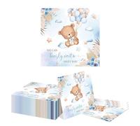 Kotkiddy 40 Pièces Serviettes Ourson Bleues, 33x33 cm Serviettes Cadeau Ourson pour Fête d'anniversaire Beraly, Serviettes de Baptême, Serviettes pour Fête de Naissance