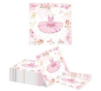 Kotkiddy 40 Serviettes Ballerina Roses Ballett Tutu Anniversaire Filles Fête de Danse Baby Shower Mariage Serviettes en Papier 33 cm Décoration de Table Rose Blanc Prince