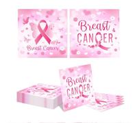 Kotkiddy 40 Serviettes Roses en Papier à Usage Unique pour Dîner et Déjeuner Sensibilisation au Cancer du Sein Campagne de Charité Événement Décoration Ruban Rose 33x33 c