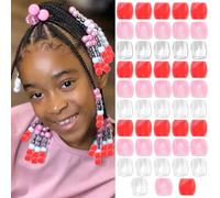 Kotkiddy 48 pièces Perles pour Cheveux Accessoires Tresse pour Enfants Filles Adorable décoration Cheveux Ensemble créateur de Bijoux avec Outil (Rouge Rose Transparent)
