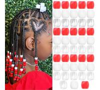Kotkiddy 48 pièces Perles pour Cheveux Accessoires Tresses pour Enfants Filles Perles loc sucrées Set de décoration Capillaire créateur de Bijoux avec Outil (Rouge Blanc Transparent)