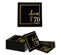 Kotkiddy 70. Anniversaire Décoration Serviettes 40 Pièces, 25x25cm Noir Or, Serviettes en Papier Joyeux Anniversaire pour Homme Femme, Décoration 70. Anniversaire