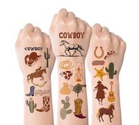 Kotkiddy 72 pièces Tatouages temporaires Western Cowboy pour enfants garçons filles décoration de fête cadeaux autocollants pour anniversaire fête Wild West cheval rodéo