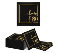 Kotkiddy 80. Anniversaire Deko Servietten 40 Pièces, 25x25cm Noir Or, Serviettes en Papier Joyeux Anniversaire pour Homme Femme, Décoration pour 80. Anniversaire