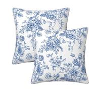 Kotkiddy Chinoiserie Bleu et Blanc Housses de Coussin 18x18 Ensemble de 2, Housses de Coussin avec Motif Floral pour décoration extérieure, Housse de Coussin pour canapé lit décoration de Coussin