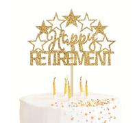 Kotkiddy Décoration de Gâteau Heureux Retraité - Je suis à la Retraite Décoration de Gâteau - Accessoires de Décoration de Fête pour Hommes ou Femmes, Paillettes Dorées
